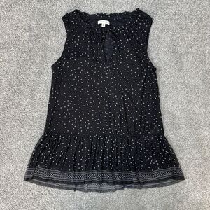 Max Studio Blouse Womens Small Black Polka Dot Sleeveless Ruffle Hem Tunic Top